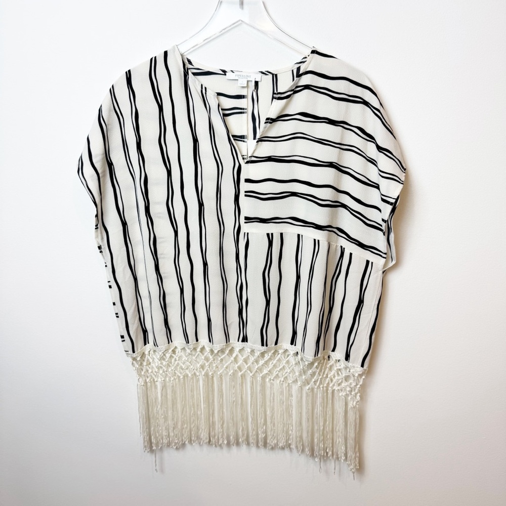 Piperlime Collection | Black and White Print Fringe Blouse NWT